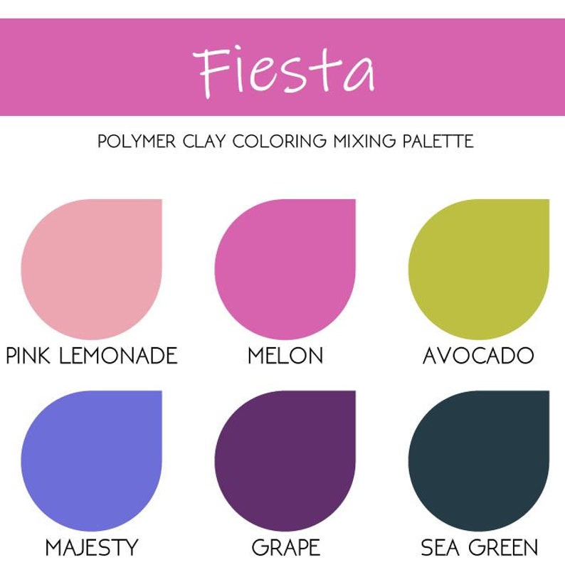 May include: Polymer clay coloring mixing palette with six colors: pink lemonade, melon, avocado, majesty, grape, and sea green.