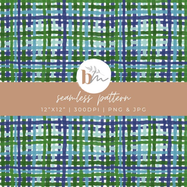 Blue and Green Whimsical Plaid | Digital Seamless Pattern | PNG, JPG | Instant Download | Commercial Use Included