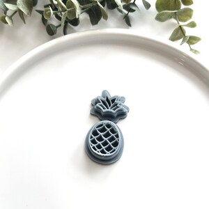 May include: A gray plastic pineapple cookie cutter with a detailed design.