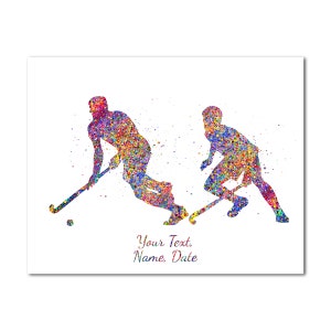 Field Hockey Players Painting Print Men Personalized Custom Name Text Date Poster Print Personalised Picture Male Field Hockey Wall Décor