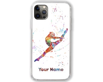 Coque de téléphone personnalisée gymnaste gymnastique féminine nom personnalisé iPhone Samsung Huawei texte personnalisé citation fille femme cadeau personnalisé