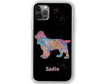 Cocker Spaniel Handytasche personalisierter Hund Name iPhone Huawei Samsung Galaxy angepasste Hülle personalisierter Text Haustier Geschenk für Hundebesitzer