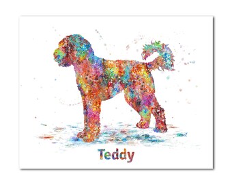 Goldendoodle gepersonaliseerde poster hond aangepaste naam schilderij afdrukken gepersonaliseerde art decor illustratie aangepast cadeau voor huisdier eigenaar foto