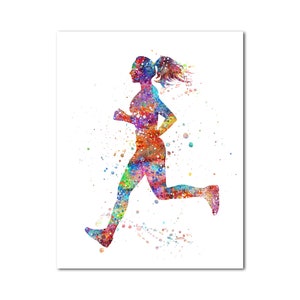Female Runner Picture Sprinting Girl Art Poster Print Wall Art Decor Colorful Woman Running Painting Print Sports Lovers Art Gift Jogging