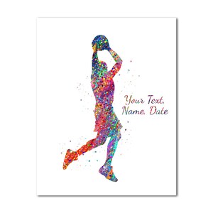 Male Basketball Player Painting Print Man Personalized Custom Name Text Date Poster Print Personalised Picture Basketball Player Gift Boy