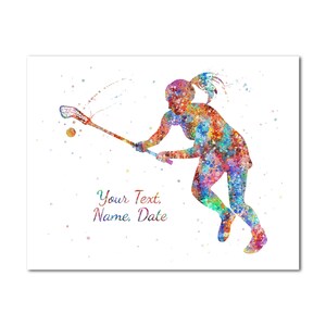 Lacrosse Player Poster Print Woman Customized Female Lacrosse Player Custom Name Text Date Painting Print Personalised Picture Girl Artwork
