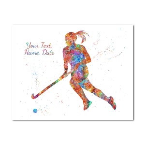 Field Hockey Player Woman Picture Personalized Custom Name Text Date Painting Print Personalised Poster Print Female Hockey Player Girl Art