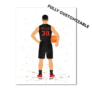 Basketball Player Personalized Painting Print Poster Picture Custom Colors Number Name Male Basketball Man Boy Wall Art Custom Gift for him
