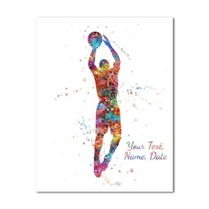 Man Basketball Player Picture Customized Custom Name Text Date Painting Print Personalised Poster Print Male Basketball Player Gift Boy Wall