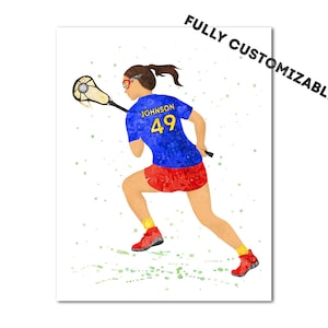 Personalized Female Lacrosse Player Poster Picture Custom Number Name Colors Girl Woman Lacrosse Painting Print Art Fully Customizable Gift