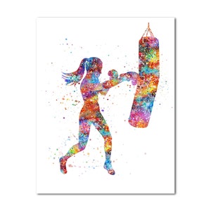 女性ボクシングポスター絵画プリント 女の子ボクサーとパンチングバッグの絵 壁アート 女性ボクシング ホームアートプリント 装飾 姉妹へのギフト