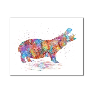 Colorful Cute Hippo Art Poster Print Animal Art Illustration Hippopotamus Wall Art Painting Decor Art Decor