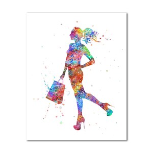 Shopping Lady Art Poster Colorful Shopping Girl Picture Painting Print Wall Decor Elegant Shopping Woman Wall Art Illustration Gift Idea