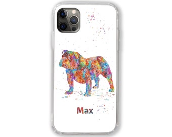Bulldog-telefoonhoesje Gepersonaliseerde Engelse Bulldog aangepaste naam iPhone Huawei Samsung aangepaste telefoonhoesje Gepersonaliseerde tekst Huisdiercadeau hondenbezitter
