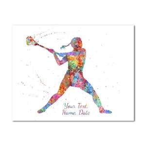 Female Lacrosse Player Painting Print Customized Lacrosse Player Woman Custom Name Text Date Poster Print Personalised Picture Girl Artwork