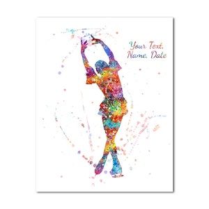 Figure Skating Poster Print Woman Personalized Custom Name Text Date Painting Print Personalised Picture Female Figure Skater Girl Art