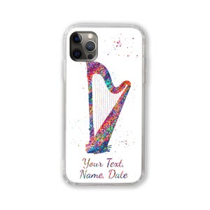 Harp Phone Case Personalized Customized iPhone Samsung Galaxy Huawei Case Custom Name Personalised Text Gift for Harpist Music Instrument