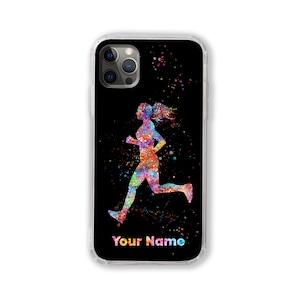 Custodia per telefono personalizzata Running Girl Runner Donna Nome personalizzato iPhone Samsung Huawei Testo personalizzato Donna che corre Regalo velocista