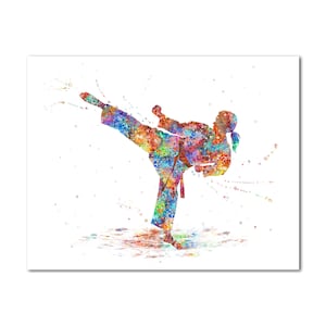 Karate Girl Poster Print Painting Picture Print Karateka Wall Art Colorful Female Karate Player Art Woman Karate Lovers Art Gift for her
