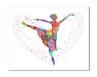 Female Ballet Dancing Woman Art Poster Painting Print Lady Dancer Picture Colorful Dance School Wall Art Decor Art Gift Idea for girl