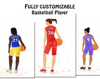Personalized Basketball Player Poster Picture Custom Colors Number Name Female Basketball Painting Print Girl Woman Wall Art Gift for her