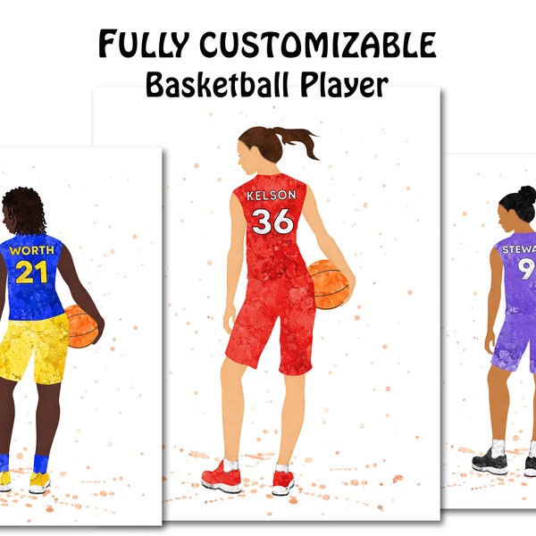 Joueur de basket-ball personnalisé affiche photo couleurs personnalisées numéro nom femme basket-ball peinture impression fille femme mur Art cadeau pour elle