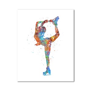 Figure Skater Poster Print Female Ice skating Painting Print Girl gift wall decor Picture Woman figure skating lovers new home art decor