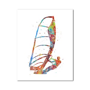 Windsurfing Boy Poster Print Wall Art Decor Water Sports Unique Male Windsurfer Picture Decor Art Painting Print Beach House Man Windsurfing