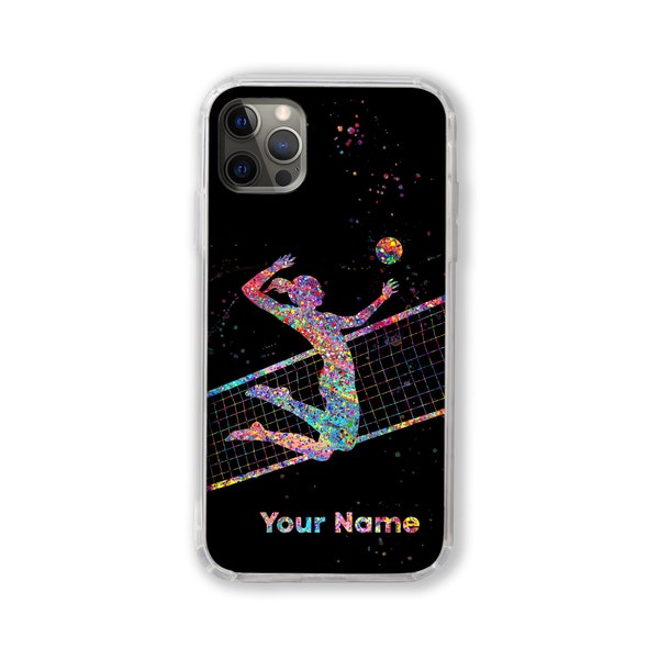 Coque de téléphone personnalisée joueur de volley-ball filet de volley-ball féminin nom personnalisé iPhone Huawei Samsung texte personnalisé femme fille personnalisé