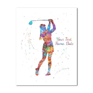 Golfer Girl Picture Female Golf Player Customized Custom Name Text Date Painting Print Personalised Poster Print Golfing Woman Wall Décor