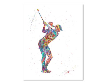 Golfer Girl Painting Print Golf Woman Modern Artwork Poster Print Sports Wall Art Decor Present Picture Art Gift for Her Female Golf Player