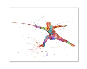 Fencer Art Male Poster Illustration Picture Fencing Man Painting Print Wall Art Decor Boys Room Art Decoration Fencing Lovers Gift Print