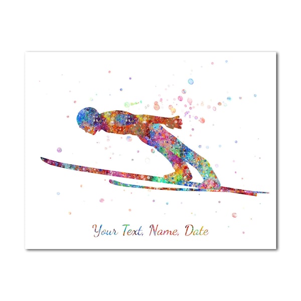 Ski Jumper Painting Print Man Personalized Custom Name Text Date Poster Print Personalised Picture Male Ski Jumping Boy Gift Winter Sports