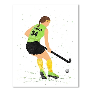 Personalized Field Hockey Female Player Poster Picture Custom Colors Number Name Woman Girl Field Hockey Painting Print Art Gift for her