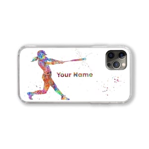 ソフトボール選手のパーソナライズされた電話ケース 女性ソフトボール選手 バッター カスタム名 iPhone Samsung カスタマイズされたテキスト 引用 女性 女の子 パーソナライズ
