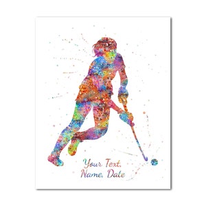 Female Field Hockey Player Picture Woman Customized Custom Name Text Date Painting Print Personalised Poster Print Hockey Player Girl Art