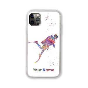 Duiken Gepersonaliseerde telefoonhoesje mannelijke duiker aangepaste naam iPhone Samsung aangepaste tekst citaat man jongen gepersonaliseerd cadeau