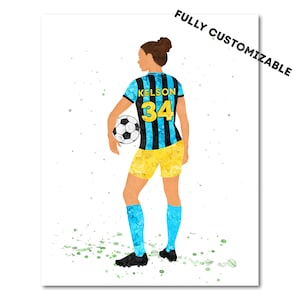 Personalized Female Soccer Player Poster Picture Painting Print Custom Colors Number Name Fully Customizable Woman Girl Football Home Art