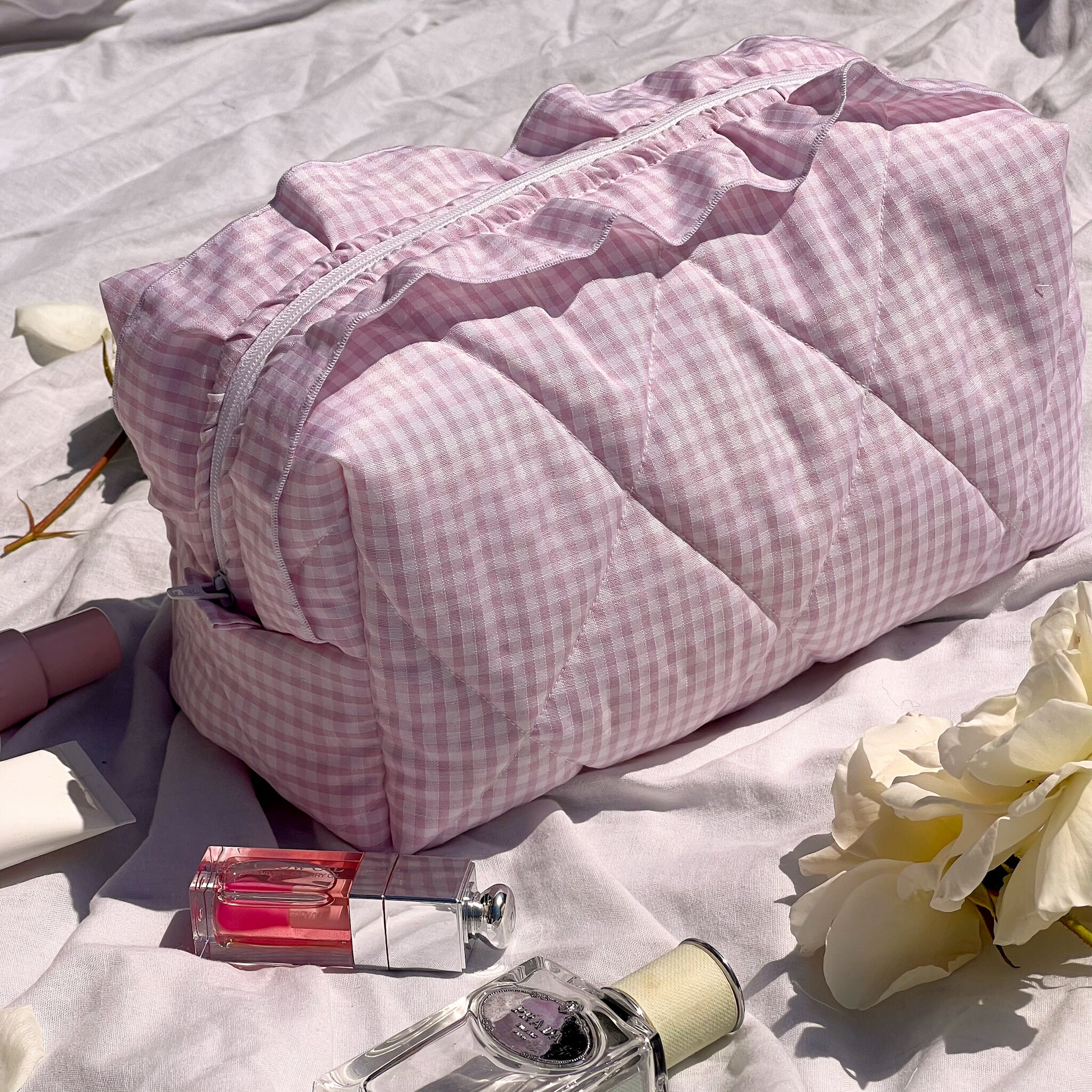 Prada gingham makeup bag cheap