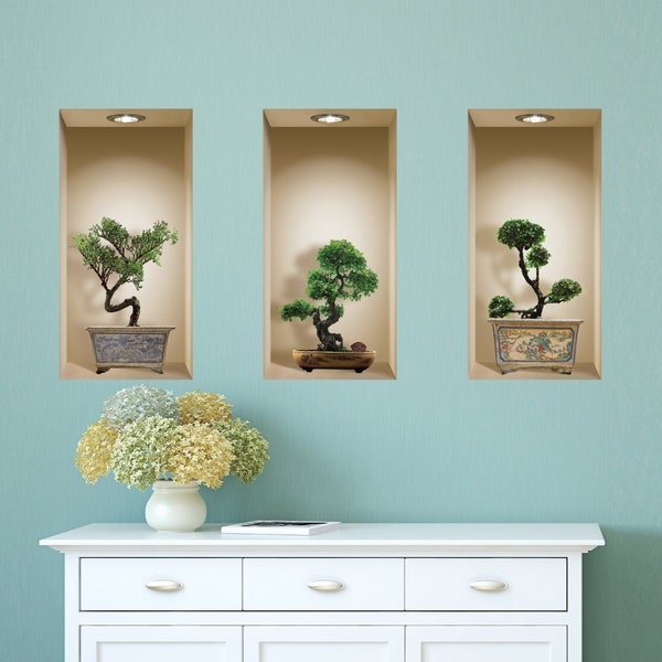3D Wall Stickers, 3 PC Magic Pictures 3D Wall Decals, Tree Wall Stickers, Plant Wall Stickers, Wall Stickers for Bedrooms, Bonsai 922N