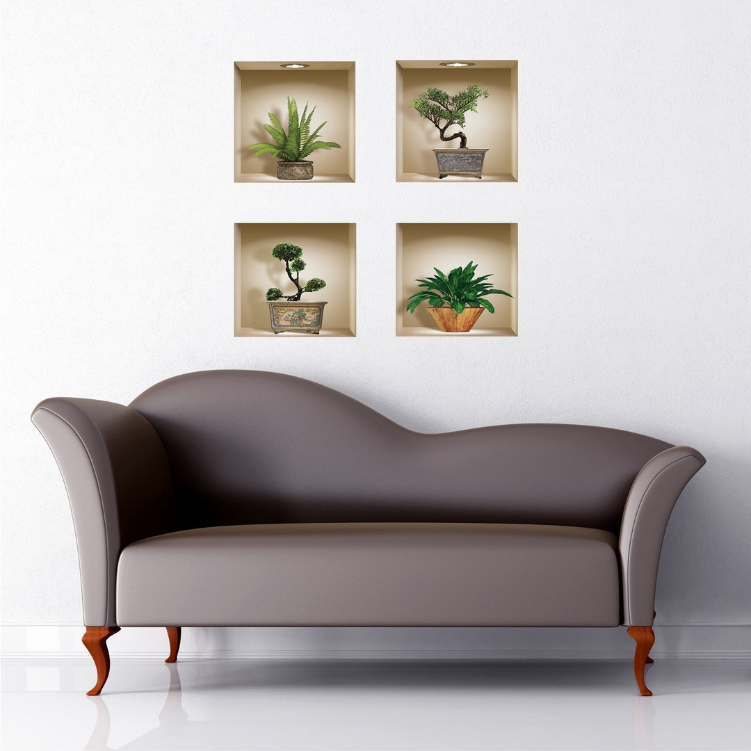 3D Wall Decals 4 PC 3D Wall Stickers Tree Wall Decals Plant Etsy