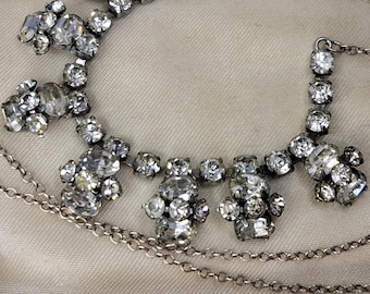 Sterling Silver Necklace Rhinestone Necklace Art Deco Wedding Necklace Crystal Necklace Something Old Vintage Necklace Dainty Necklace