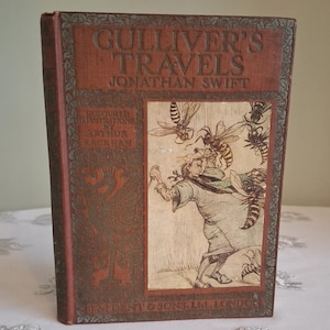 Gulliver&#39;s Travels Book by Jonathan Swift Arthur Rackham Illustrations Vintage Books for Children Books for Kids Classic Books to Read 1900s