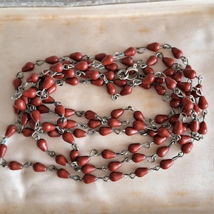 Antique Necklace 1920s Original Art Deco Flapper Red Brown Necklace Czech Glass Beads Beaded Necklace Long Necklace for Women Bohemia Glass