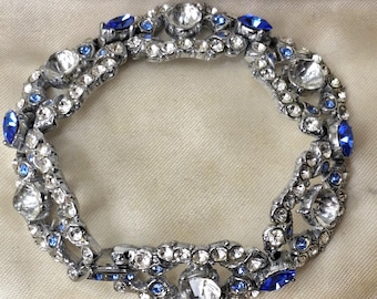 Art Deco Rhinestone Bracelet Faux Blue Sapphire Bracelet Vintage Bracelet Paste Gemstone Bracelet Vintage Jewellery Crystal Costume Jewelry
