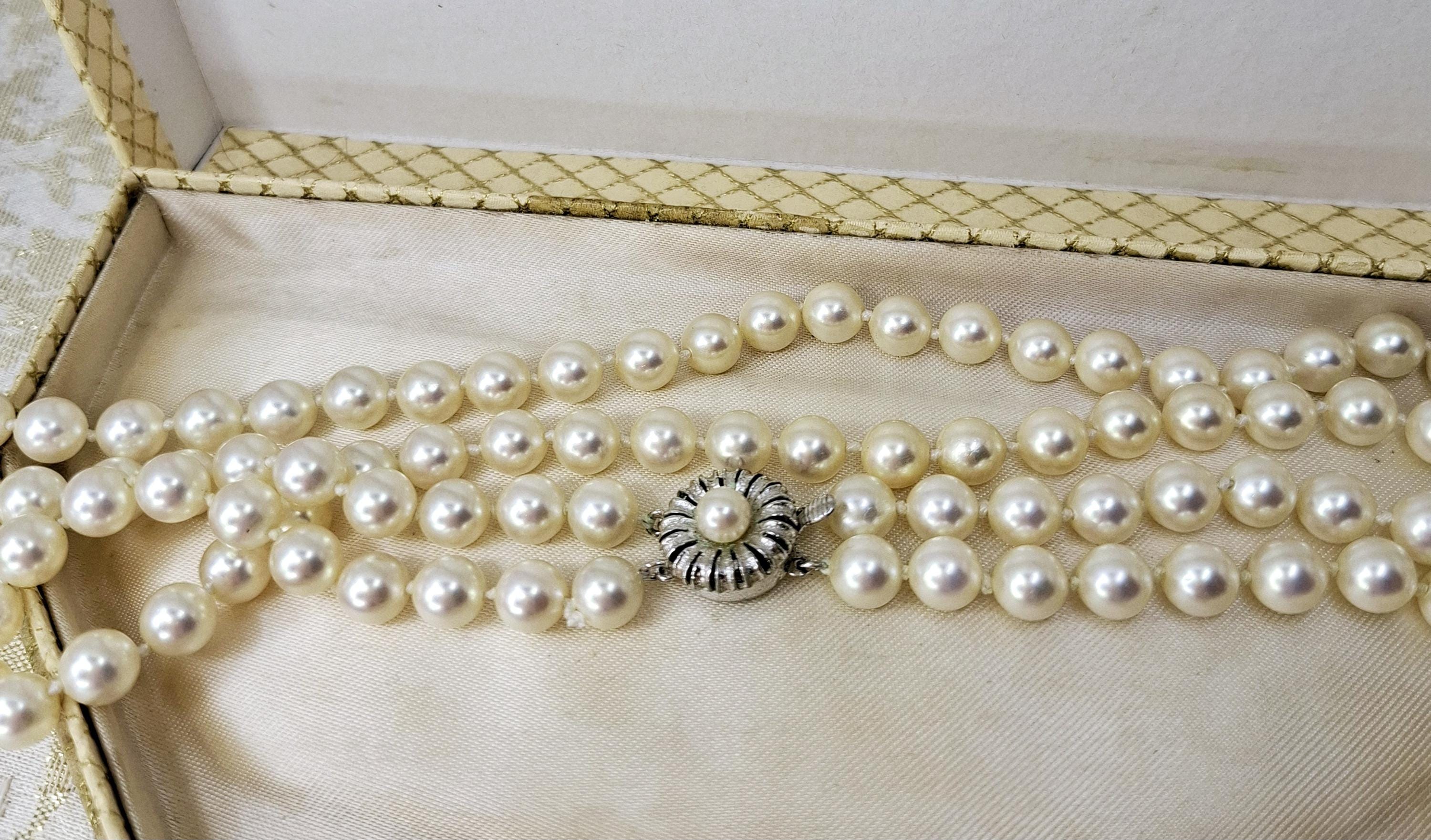 1950s Retro Pearl Necklace With Fancy Clasp Pearl Choker Necklace