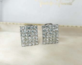 1950s Clip-On Earrings Pavé Rhinestone Square