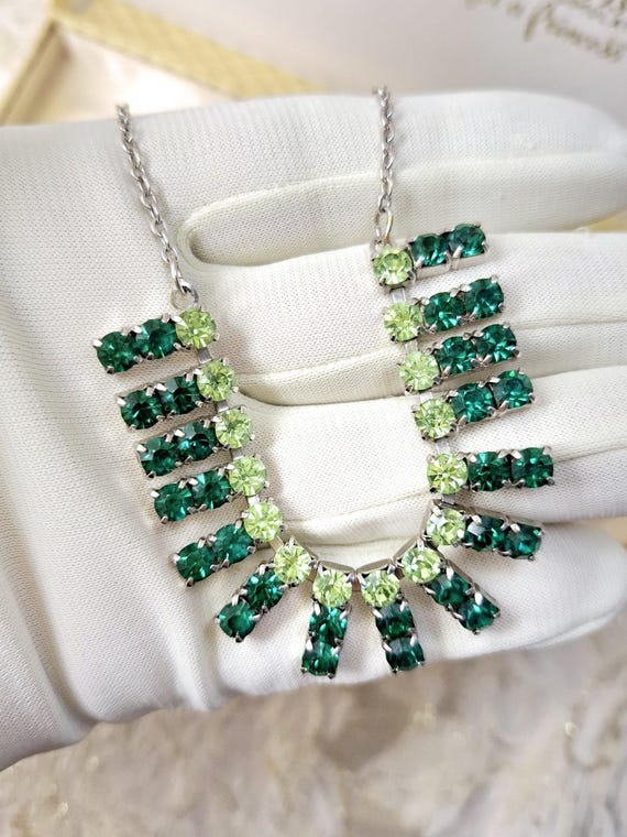 1950s Green Necklace Rhinestone Choker Necklace Fifties Jewellery