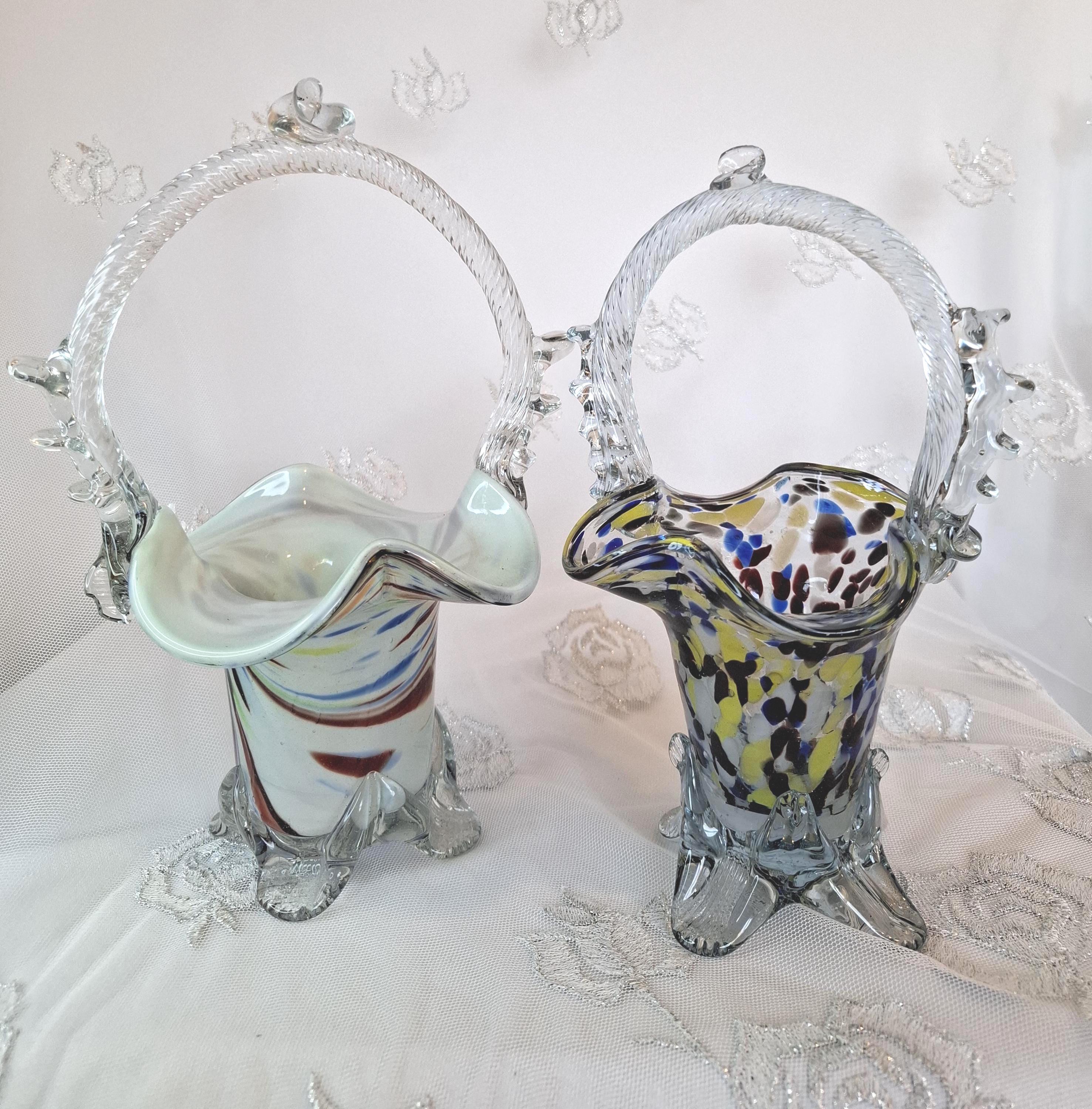 Murano Glass Baskets: Colourful Retro Vintage Venetian Art Glass