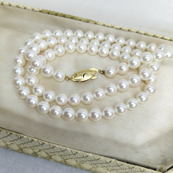 Matinee Length Vintage Pearl Necklace Sterling Silver Necklace Clasp